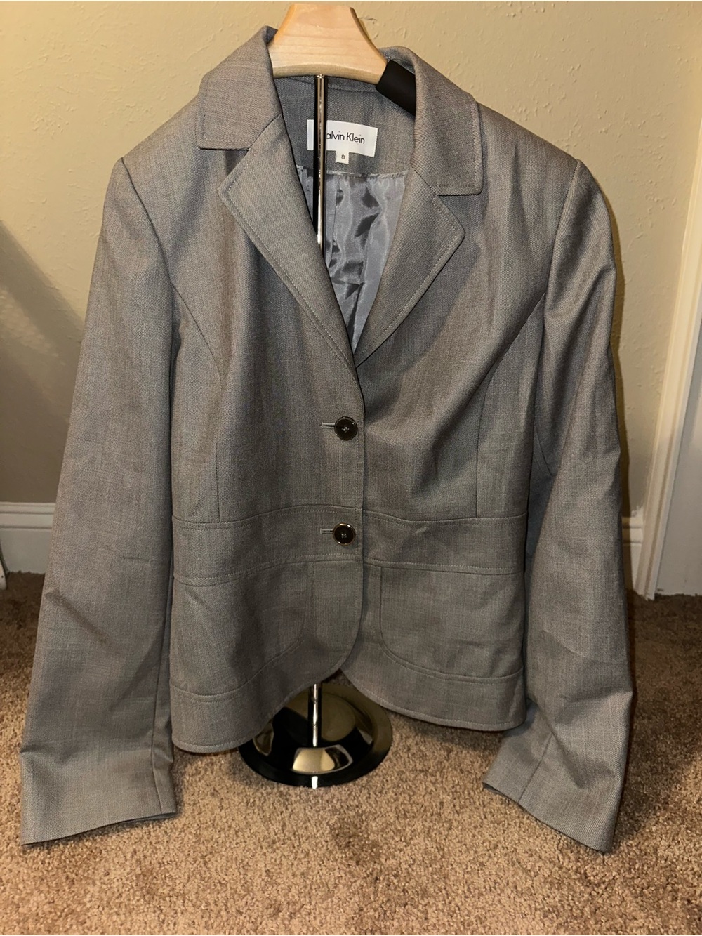 Calvin Klein Women's Gray Fitted Blazer